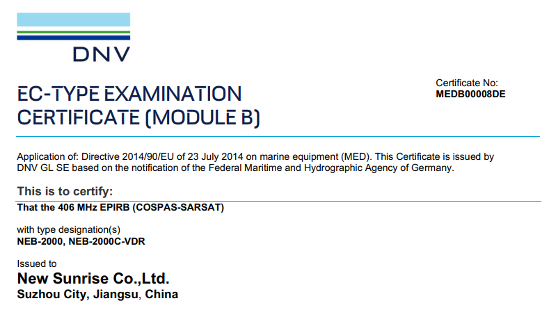 Chứng chỉ DNV cho NEB 2000
